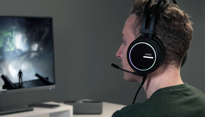 Man wearing Aukey GH-S5 Gaming Headset