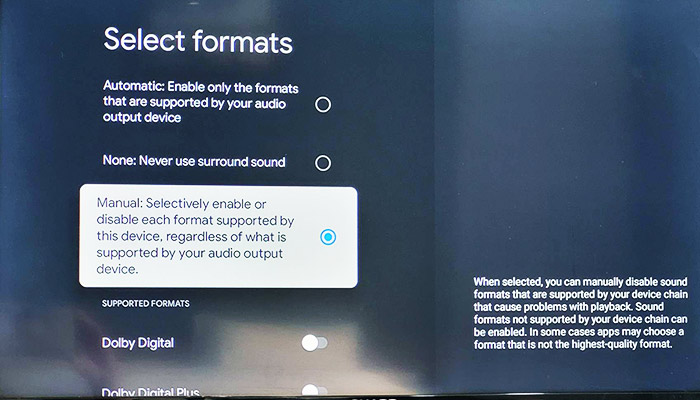 Chromecast TV Manual Sound Options