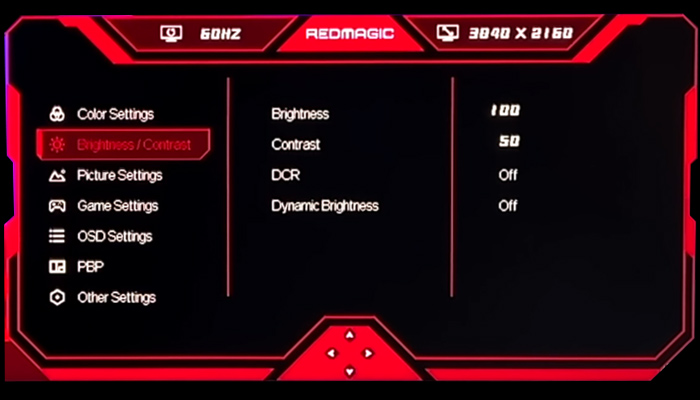 Redmagic 4K MiniLED Gaming Monitor OSD Menu